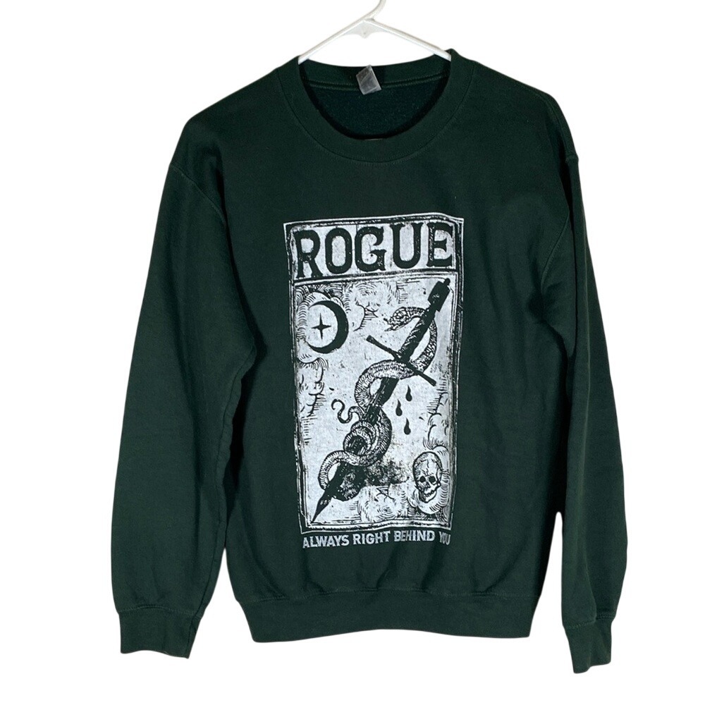 Gildan Rogue always right behind you Green Graphic Crewneck Sweatshirt sz small